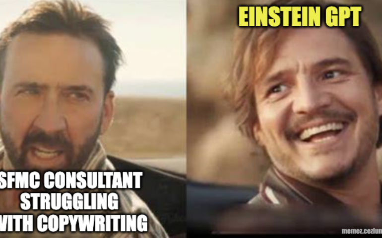 SFMC Consultant struggling with copywriting VS. Happy face of Einstein GPT